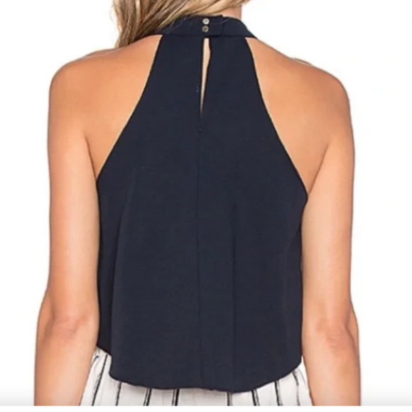 Revolve J.O.A Los Angeles Trapeze Halter Pleats Tank Linen cotton Blue Size SX - Picture 2 of 16